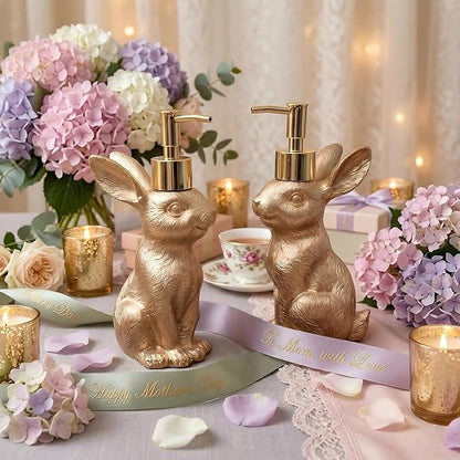 Gold Bunny Soap Dispenser Set of 2 – Vintage Rabbit Hand & Dish Soap Dispensers - Image 6