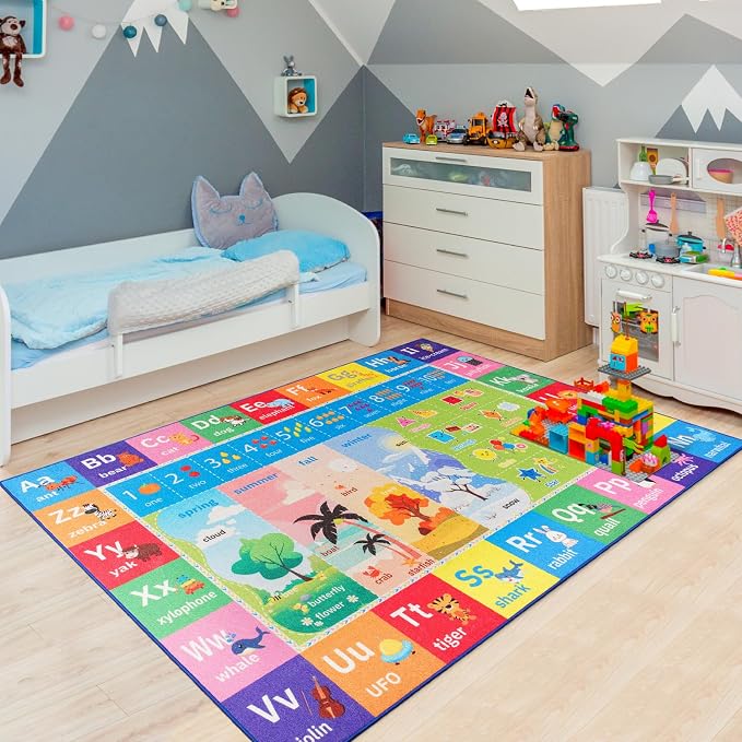 Macgace ABC Kids Rug for Playroom, 5x7 Washable Classroom Area Rugs, Toddler - Image 3