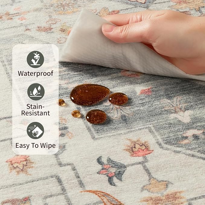 Rugxara 8x10 Washable Area Rug for Living Room, Vintage Neutral Extra Large - Image 9