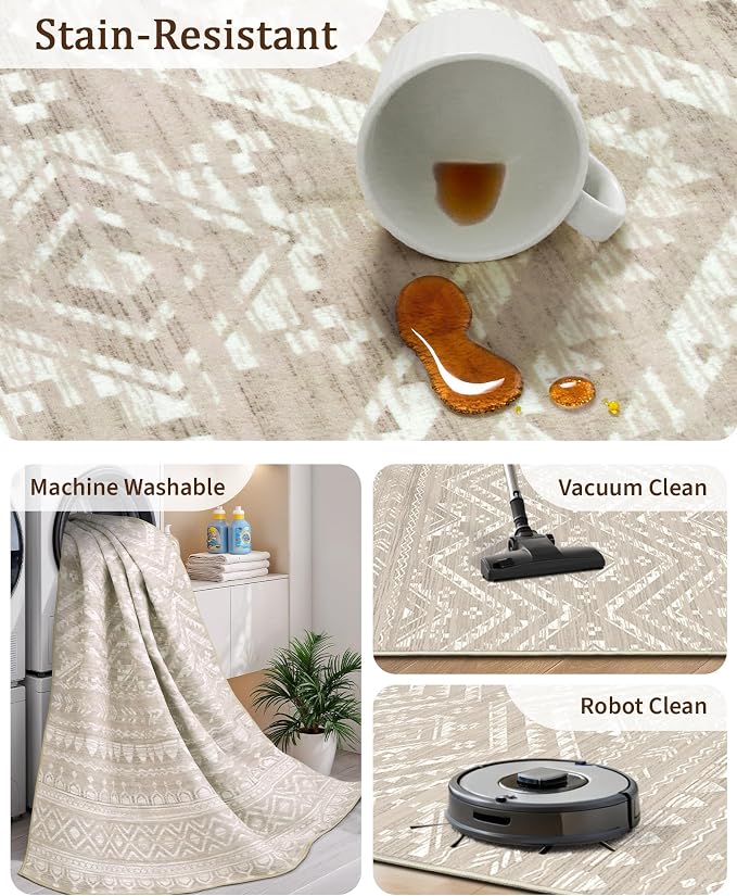 Miukiki 5x7 Area Rug for Living Room Moroccan Washable Rugs Non Slip Indoor - Image 4