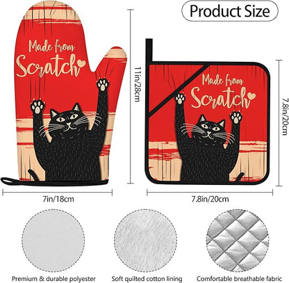 Funny Cat Oven Mitts and Pot Holders Sets Red Black Kitchen Decor Cute Cat - Image 4