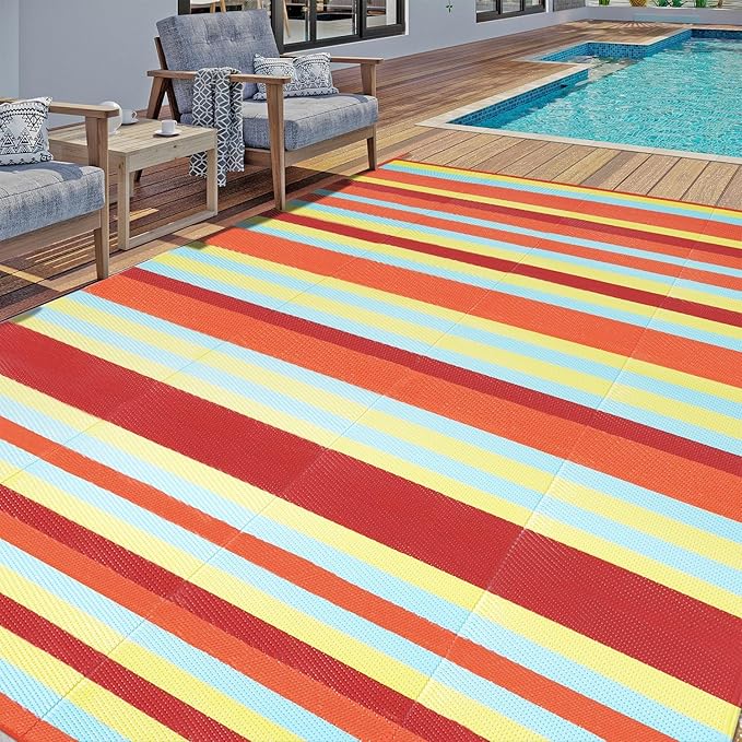 HUGEAR Outdoor Waterproof Rug 9'x12' Plastic Straw Rugs Washable Reversible by HUGEAR