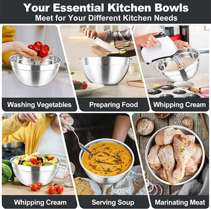 TeamFar Mixing Bowls Set, 4.5/3/1.5/1/0.7 QT Stainless Steel Nesting Salad Bowls - Image 6