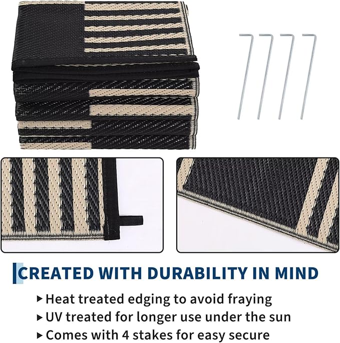 Garvee Waterproof Outdoor Rug 10x14, Checkered Foldable Plastic Straw Patio - Image 5