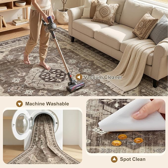 7x9 Washable Area Rug, Large Rugs - Image 3
