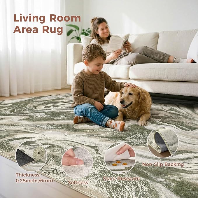 DMOYEST 5x7 Washable Area Rug for Living Room, Non Slip Abstract Rugs, Modern - Image 2