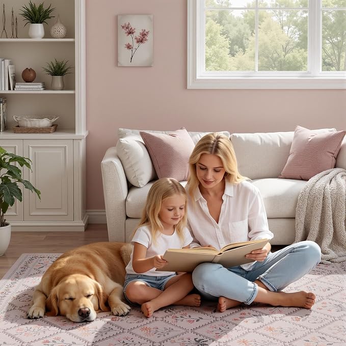 DCX Washable 6x9 Pink Floral Rug - Image 7