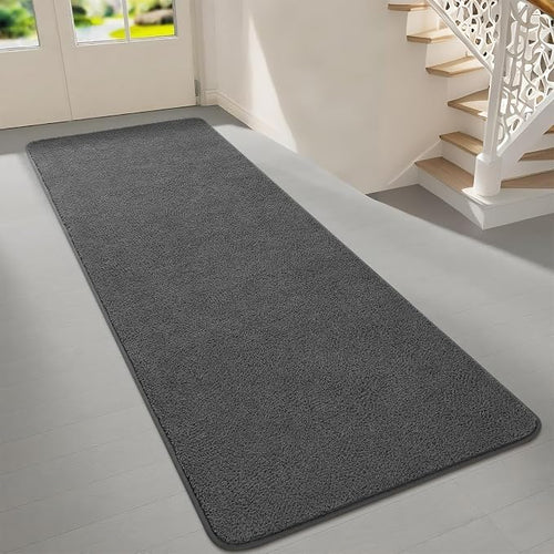 2x6 Feet Runner Rugs for Hallway, Dark-Grey Modern Soft Bedroom Bedside Rug by Woottpe