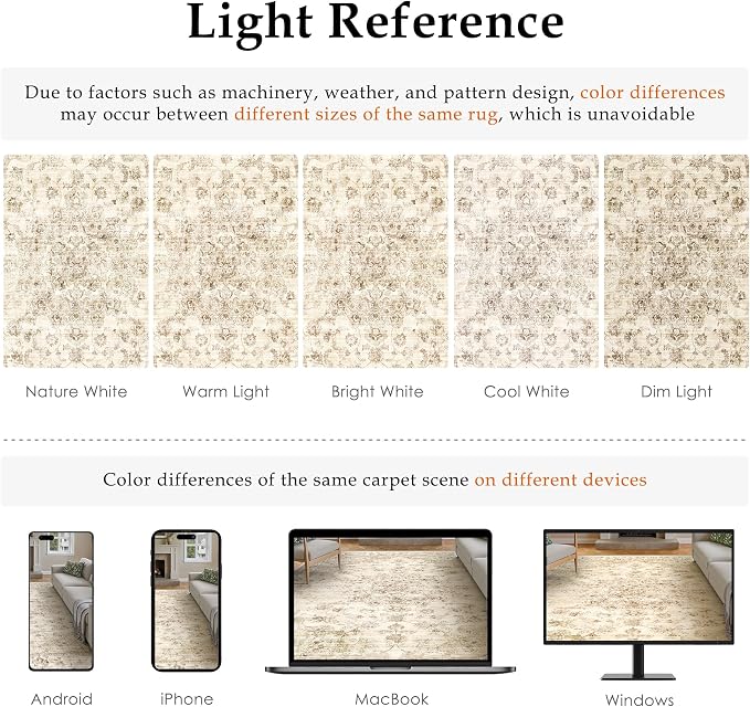 3x7 Washable Neutral Runner Rug Beige Vintage Hallway Kitchen Carpet Non-Slip - Image 9
