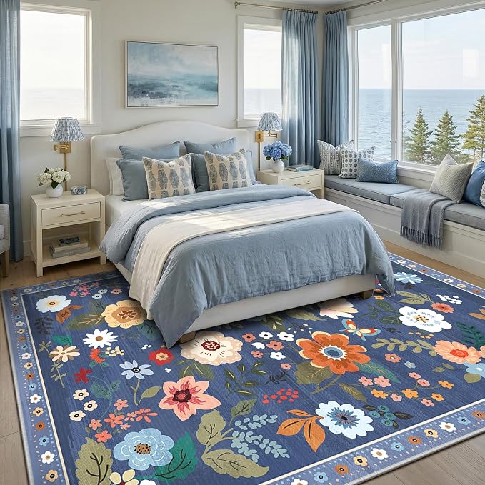 RELEANY Floral 9x12 Area Rugs Washable Print Boho Cute Carpet Non Slip Flower - Image 3