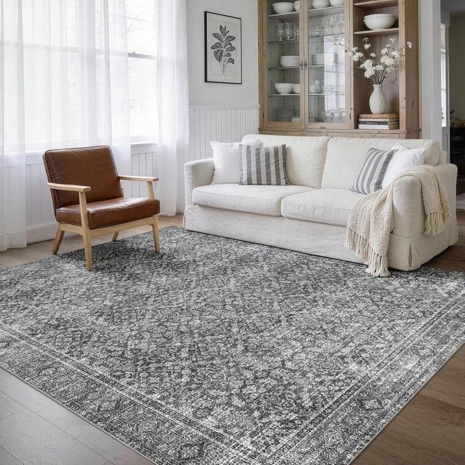 Latte&Fog 6x9 Area Rugs for Living Room, Large Vintage Grey Washable Rug by LatteFog