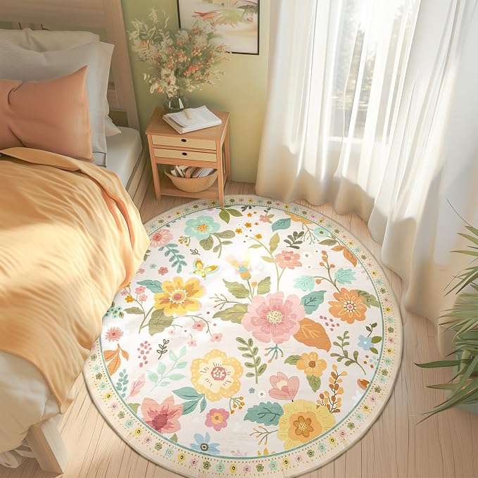 RELEANY Floral 6ft Area Rugs Washable Print Boho Cute Carpet Non Slip Flower - Image 6