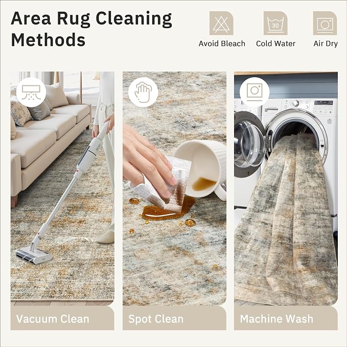 Soalmost Abstract Rug 8x10 Large Living Room Rugs Neutral Modern Washable Area - Image 9