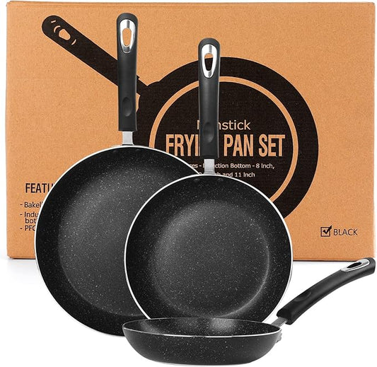 Frying Pan 3-Piece Set, Nonstick Skillet Set by RATWIA