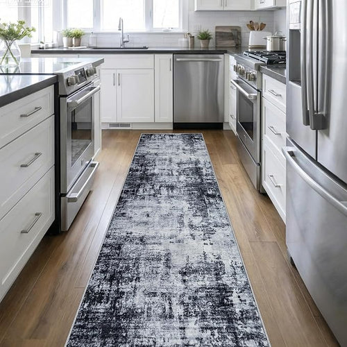2.6'x14' Runner Rug Washable Rug: Modern Abstract Soft Thin Runner Rug Dark by FXRHLP