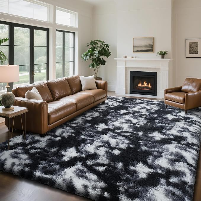 yongyangjuxin Fluffy Rug Shag Area Rug, Mottling Black 9x12 Area Rugs - Image 2