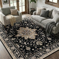 RELEANY Area Rugs 6'x8' Washable Non-Slip, Floral Vintage Distress Medallion by RELEANY