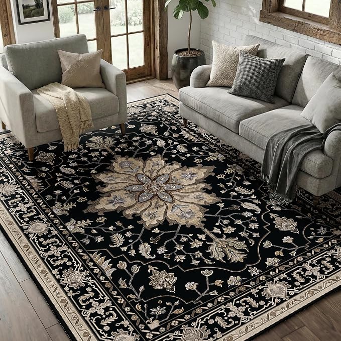 RELEANY Area Rugs 5'x7' Washable Non-Slip, Floral Vintage Distress Medallion - Image 2