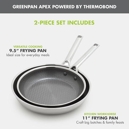 GreenPan Hybrid 9.5” & 11” Nonstick Stainless Steel Frying Pan Set, APEX - Image 5