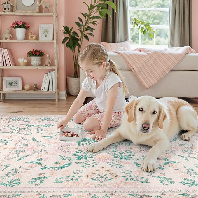 DCX 8x10 Pink Rug, Floral Rug for Girl’s Bedroom, Cute Soft Low Pile Non Slip - Image 7