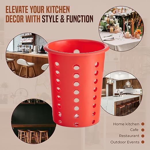 OCS Parts Perforated Utensil Drying Cups | Red | Plastic Flatware Holder - Image 6
