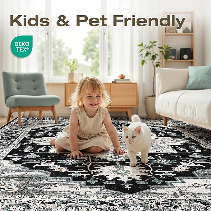 5x7 Area Rugs Living Room: Washable Vintage Rug Large Non-Slip Stain Resistant - Image 6