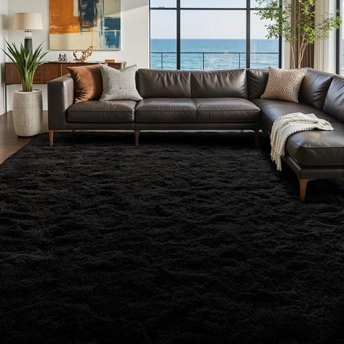 9x12 Ft Large Shag Black Rug for Living Room, Ultra Soft Fluffy Furry Area Rugs - Image 2