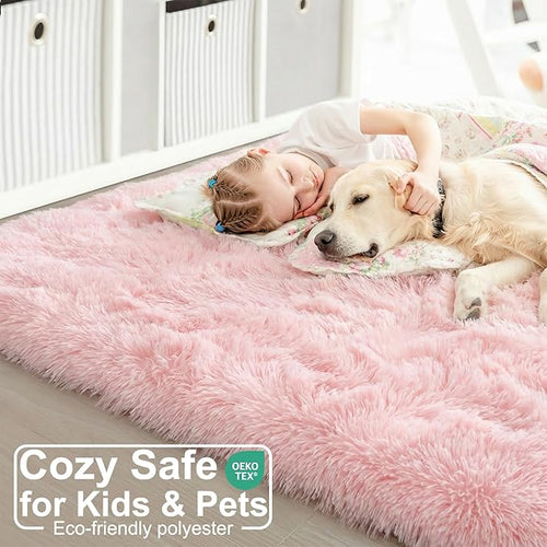 Amdrebio Pink Area Rug 6x9 for Girls Bedroom, Large Shag Fluffy Rugs for Living - Image 2