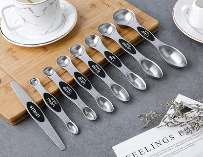 Magnetic Measuring Spoons Set of 8 Stainless Steel Stackable Dual Sided Nesting - Image 7