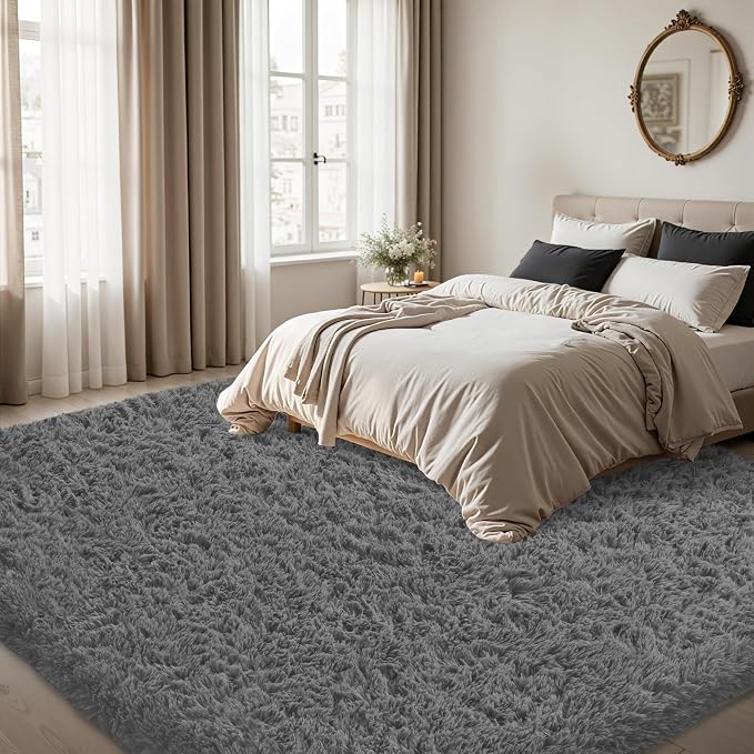 5x7 Area Rug for Living Room:Ultra Soft Fluffy Shag Dark Grey Rugs, Large Fuzzy - Image 4