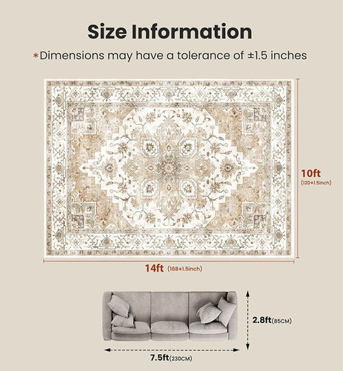 AMADA HOMEFURNISHING 10x14 Washable Area Rug, Low-Profile Large Area Rug - Image 2