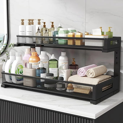 2 Pack 20.47IN Depth Under Sink Storage Organizer, Large 2-Tier Elegant Mesh - Image 7