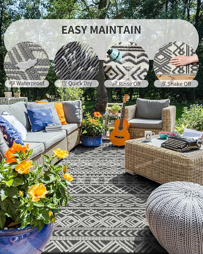MontVoo Outdoor Rug Carpet Waterproof 5x8 Outdoor Patio Rug Mat Reverisble - Image 2