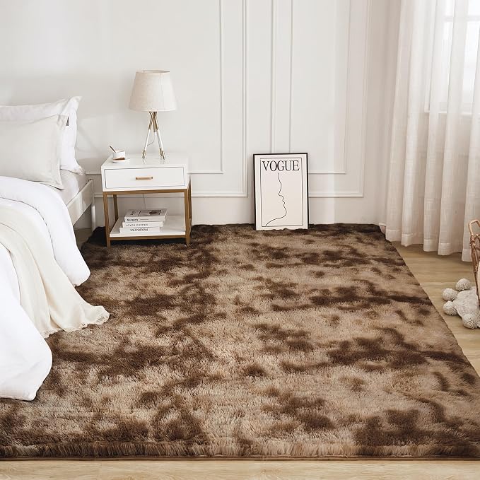 Litanika 3x5 Shag Area Rug for Living Room Bedroom, Tie-Dyed Brown High Pile - Image 2