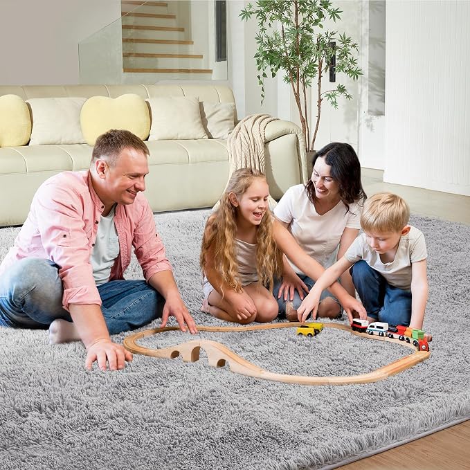 Rugs for Living Room 6x9 Light Grey, Large Big Fluffy Shag Fuzzy Plush Soft - Image 7