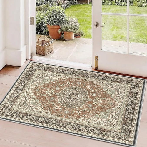 2x3 Rug for Entryway Hallway-Vintage Farmhouse Boho Floral Neutral Washable by Unknown