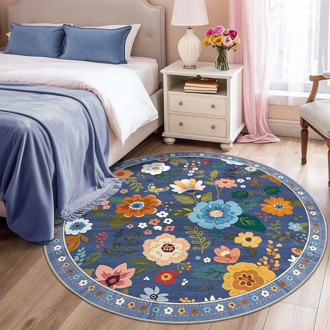 RELEANY Floral 6ft Area Rugs Washable Print Boho Cute Carpet Non Slip Flower - Image 2