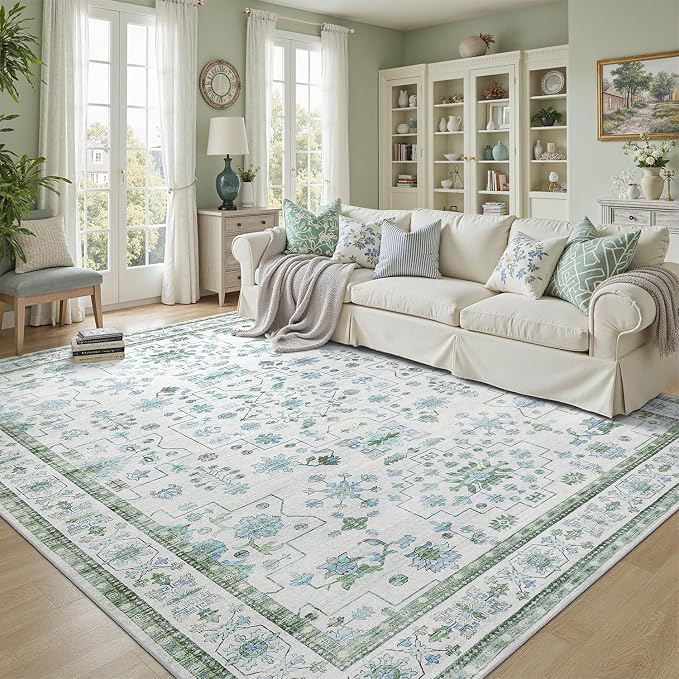 DCX Green 5x7 Rug, Kid & Pet Friendly by DCXWashableRug