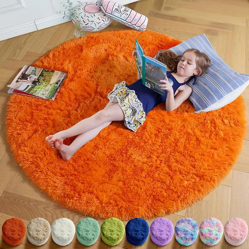Amdrebio Orange Circle Round Rug 6Ft by Amdrebio