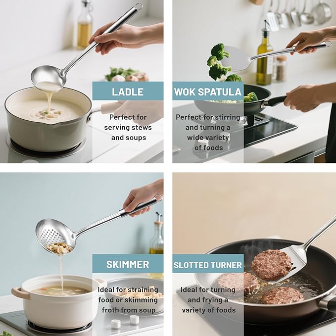 Pleafind Stainless Steel Cooking Utensils Set, Nonstick Kitchen Tools Set - Image 5