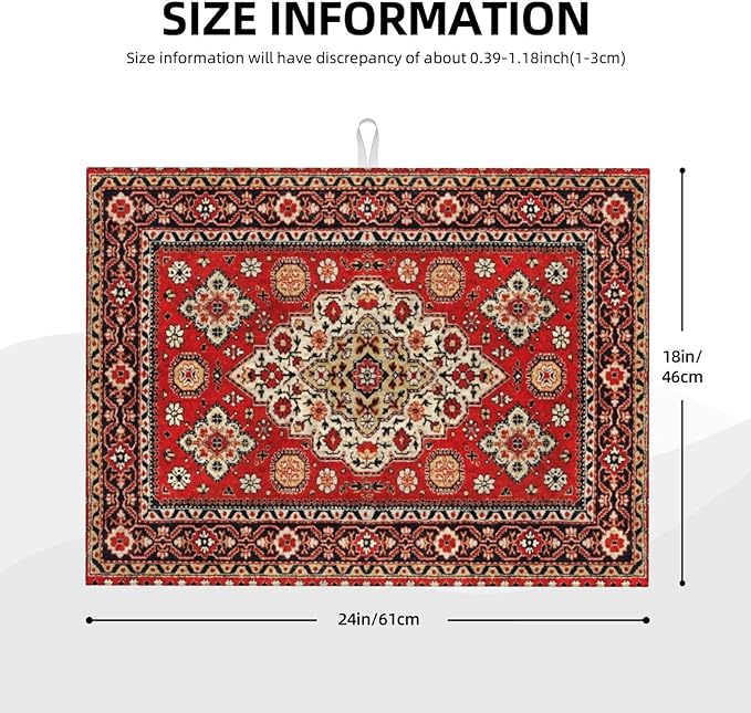 Royal Red Moroccan Dish Drying Mat Old Red Persian Carpet Texture Abstract - Image 3