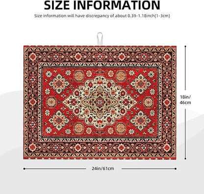 Royal Red Moroccan Dish Drying Mat Old Red Persian Carpet Texture Abstract - Image 3