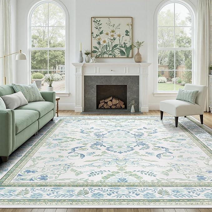 DCX Green 9x12 Rug, Kid & Pet Friendly by DCXWashableRug