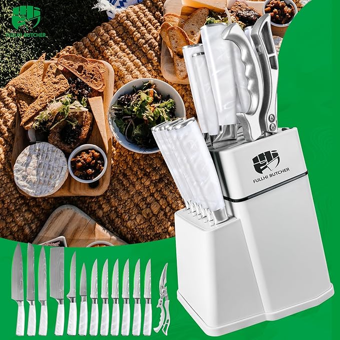 FULLHI 14pcs Block Knife Set, Chef's Knife Steak Knives Set - Image 9