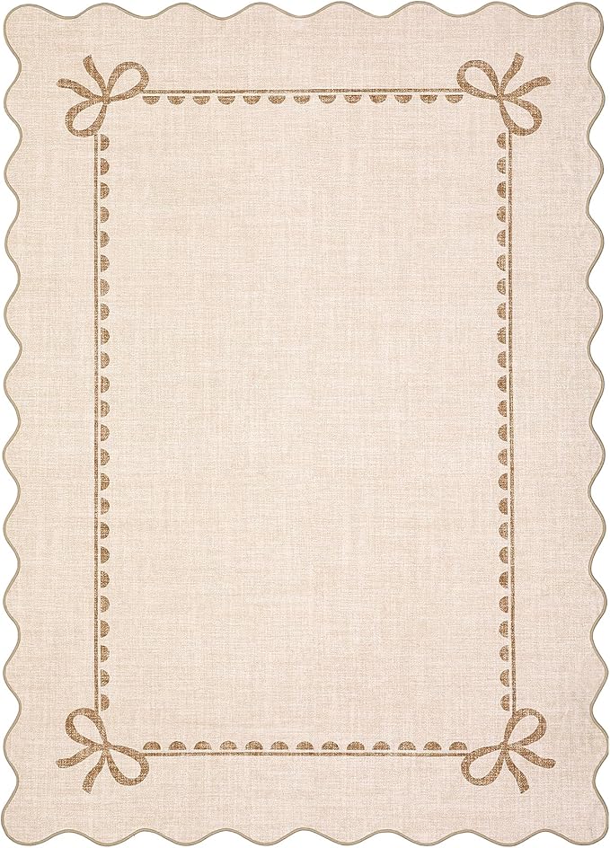 GarveeHome Scalloped Bow Rug for Living Room, Solid Beige Rug for Dorm - Image 4