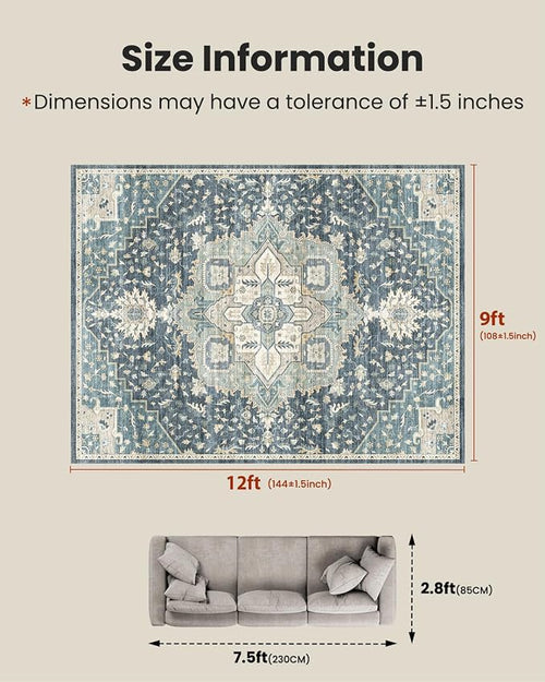 AMADA HOMEFURNISHING 9x12 Washable Area Rug, Low-Profile Large Area Rug - Image 2