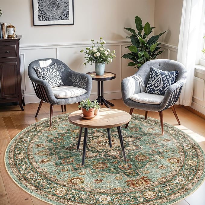 TOPRUUG Washable Oriental Area Rug - 6ft Round Rugs - Image 2