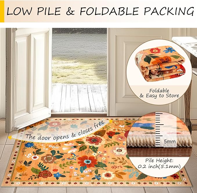 RELEANY Floral 6x9 Area Rugs Washable Print Boho Cute Carpet Non Slip Flower - Image 4