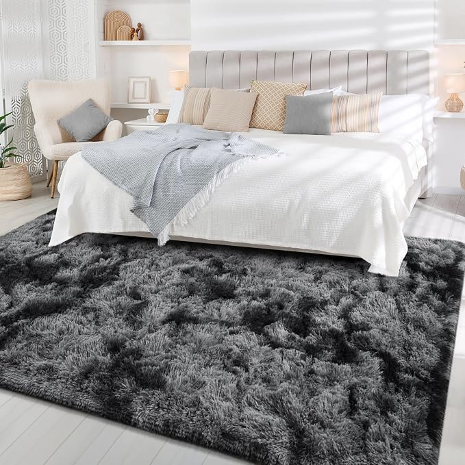 FlyDOIT Large Area Rugs for Living Room, 5x8 Feet Tie-Dyed Black and Grey - Image 3
