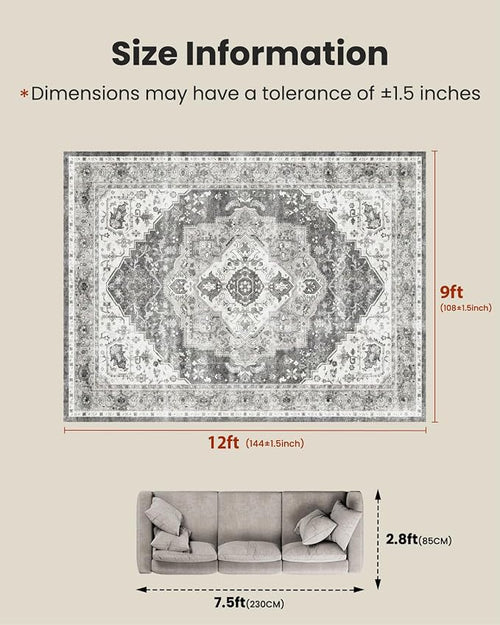 AMADA HOMEFURNISHING 9x12 Area Rug, Washable Low-Profile Large Area Rug - Image 2